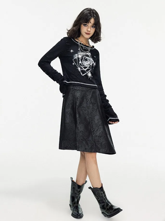 Leather Lace Asymmetry Middle Skirt