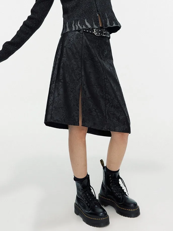 Leather Lace Asymmetry Middle Skirt