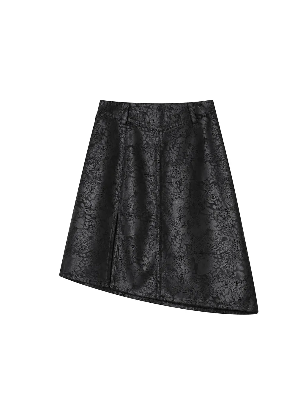Leather Lace Asymmetry Middle Skirt