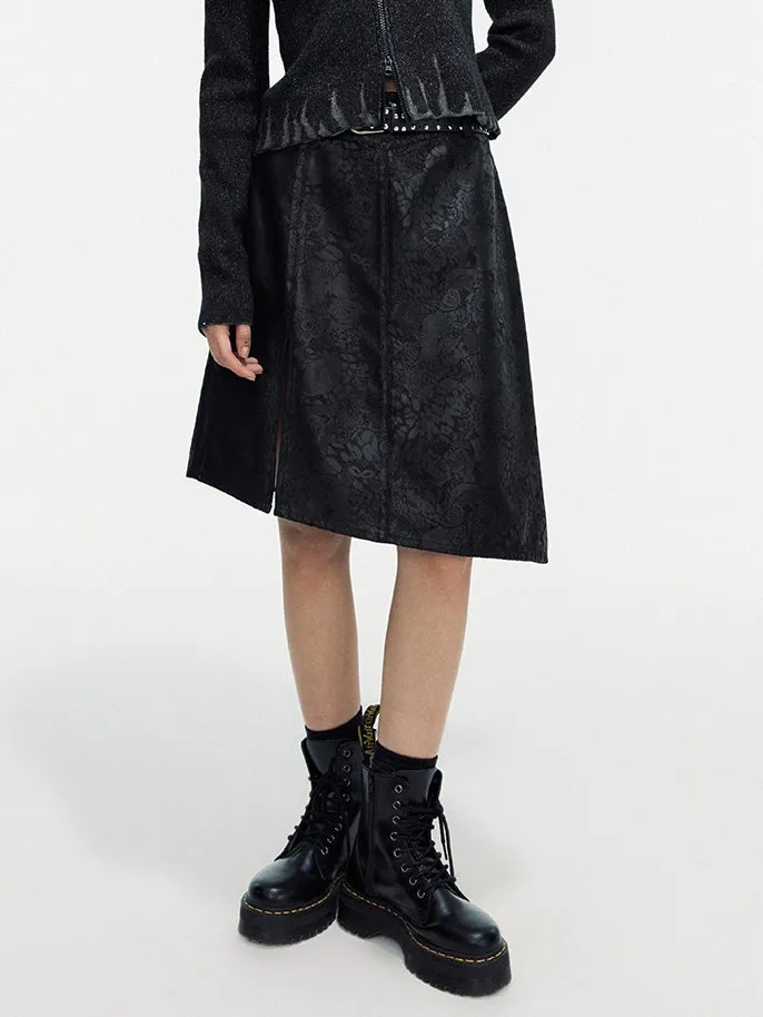 Leather Lace Asymmetry Middle Skirt