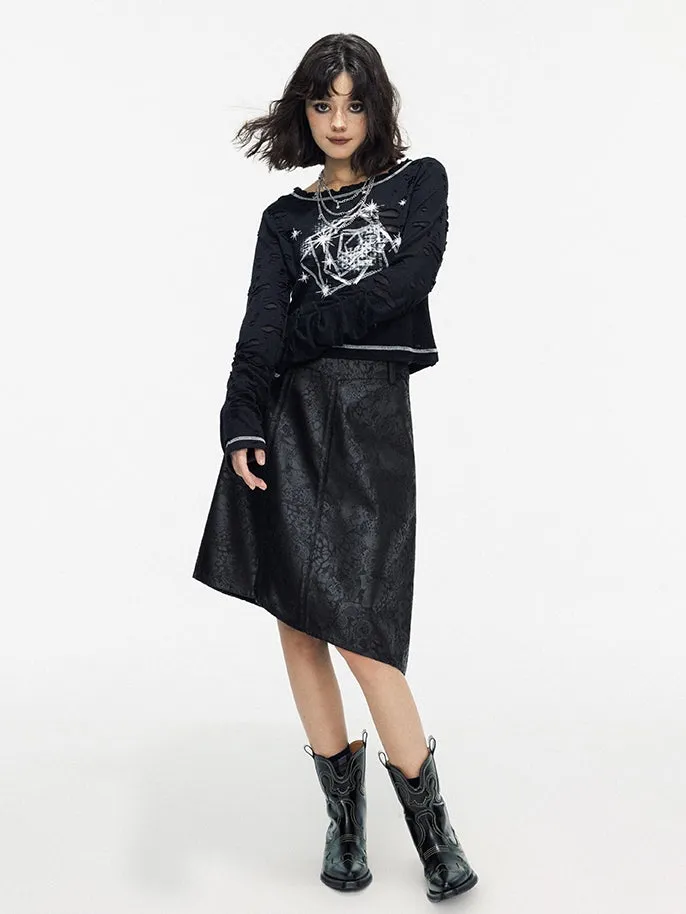 Leather Lace Asymmetry Middle Skirt