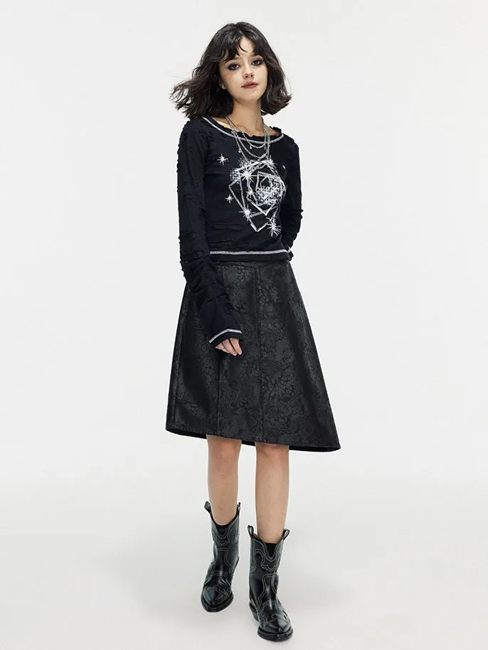 Leather Lace Asymmetry Middle Skirt
