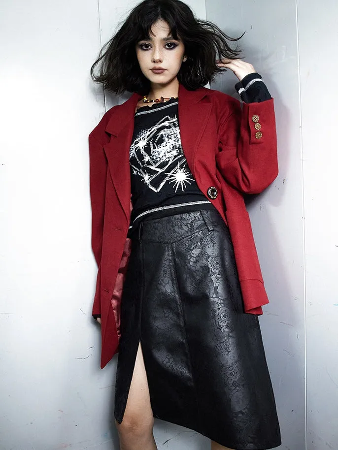 Leather Lace Asymmetry Middle Skirt