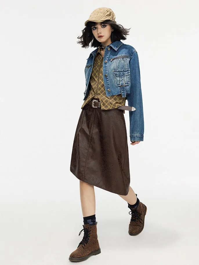 Leather Lace Asymmetry Middle Skirt