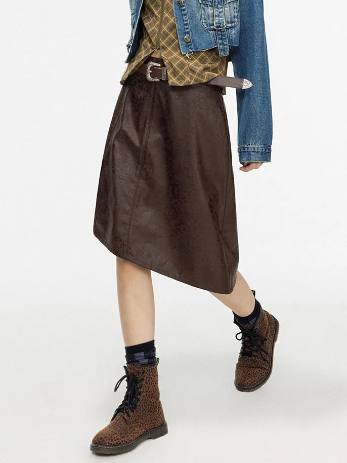 Leather Lace Asymmetry Middle Skirt