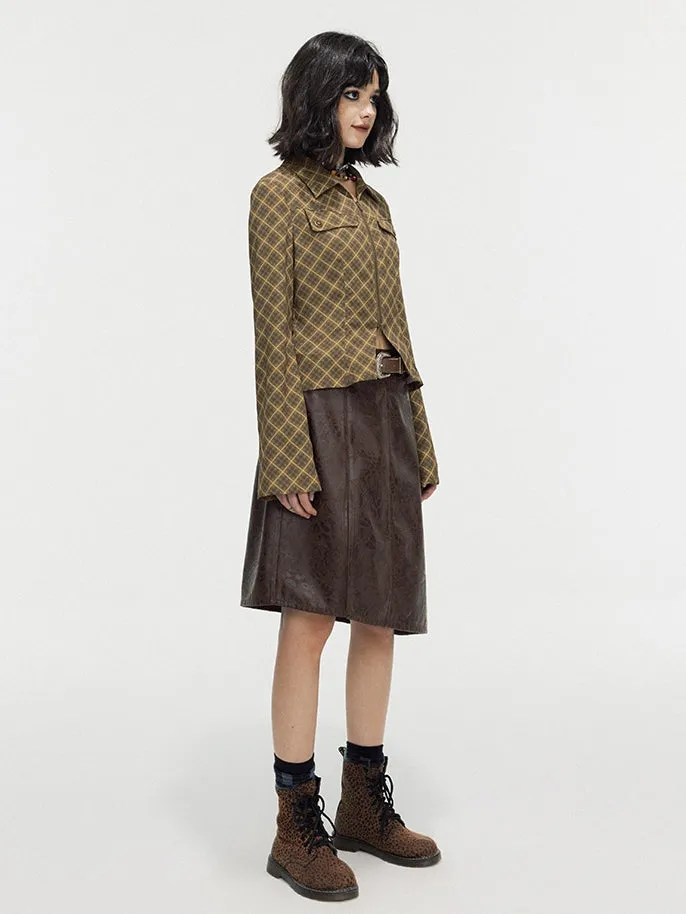 Leather Lace Asymmetry Middle Skirt