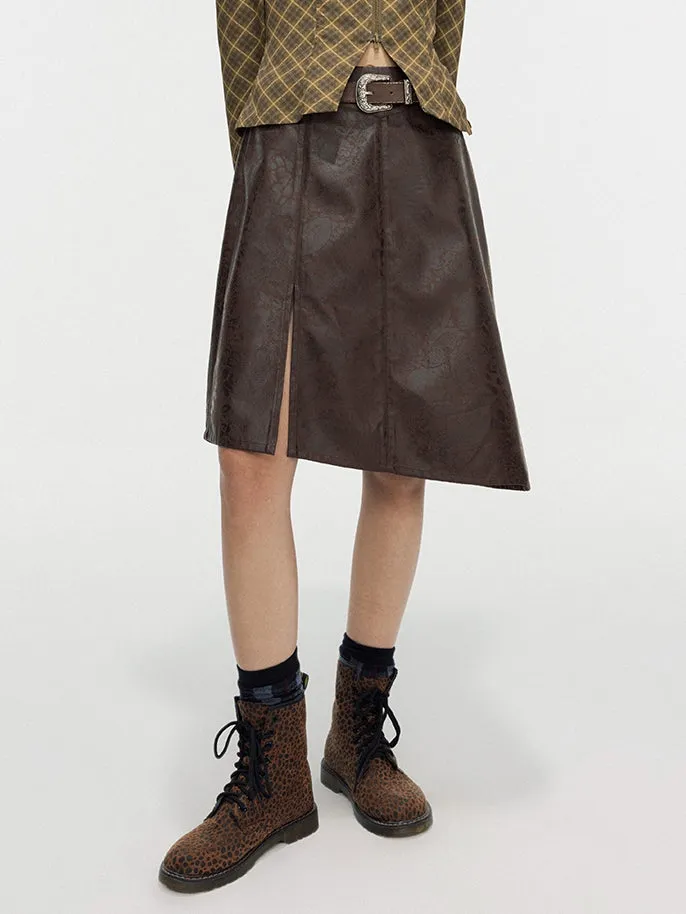 Leather Lace Asymmetry Middle Skirt
