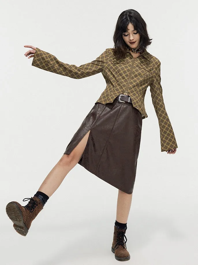 Leather Lace Asymmetry Middle Skirt