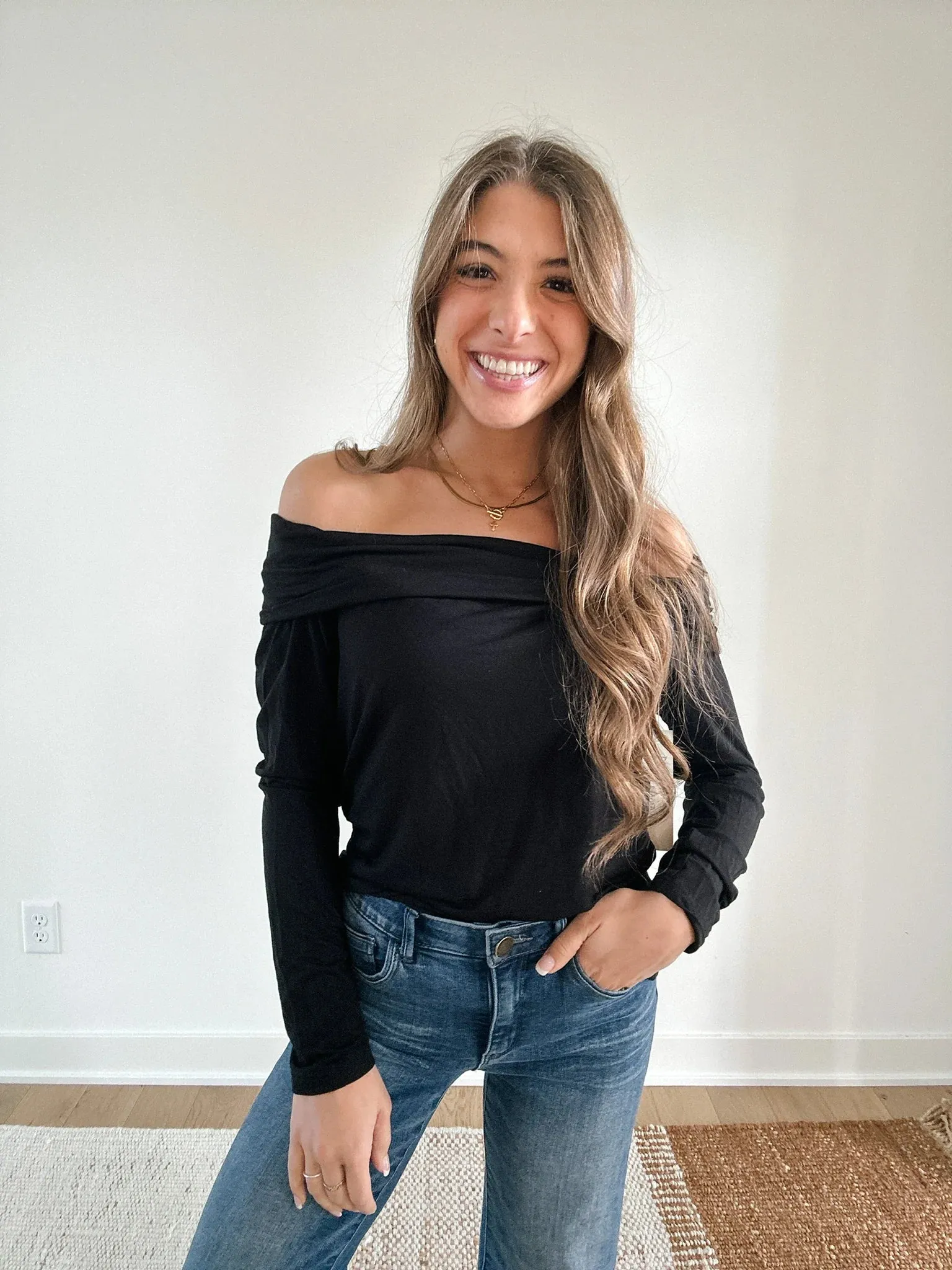 Mac and Me Off-the-Shoulder Long Sleeve Top