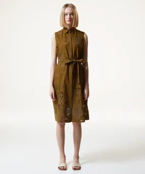 Machka Embroidered Belted Shirt Dress Olive