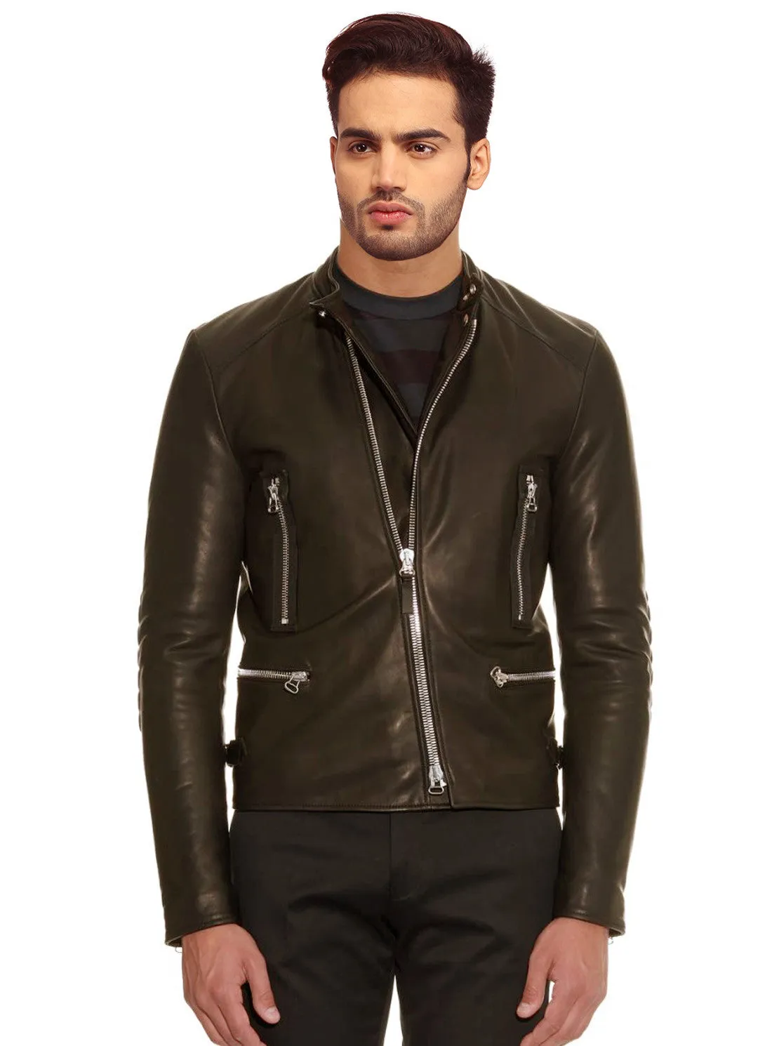 Men Leather Motorcycle Jacket Model MJ 071