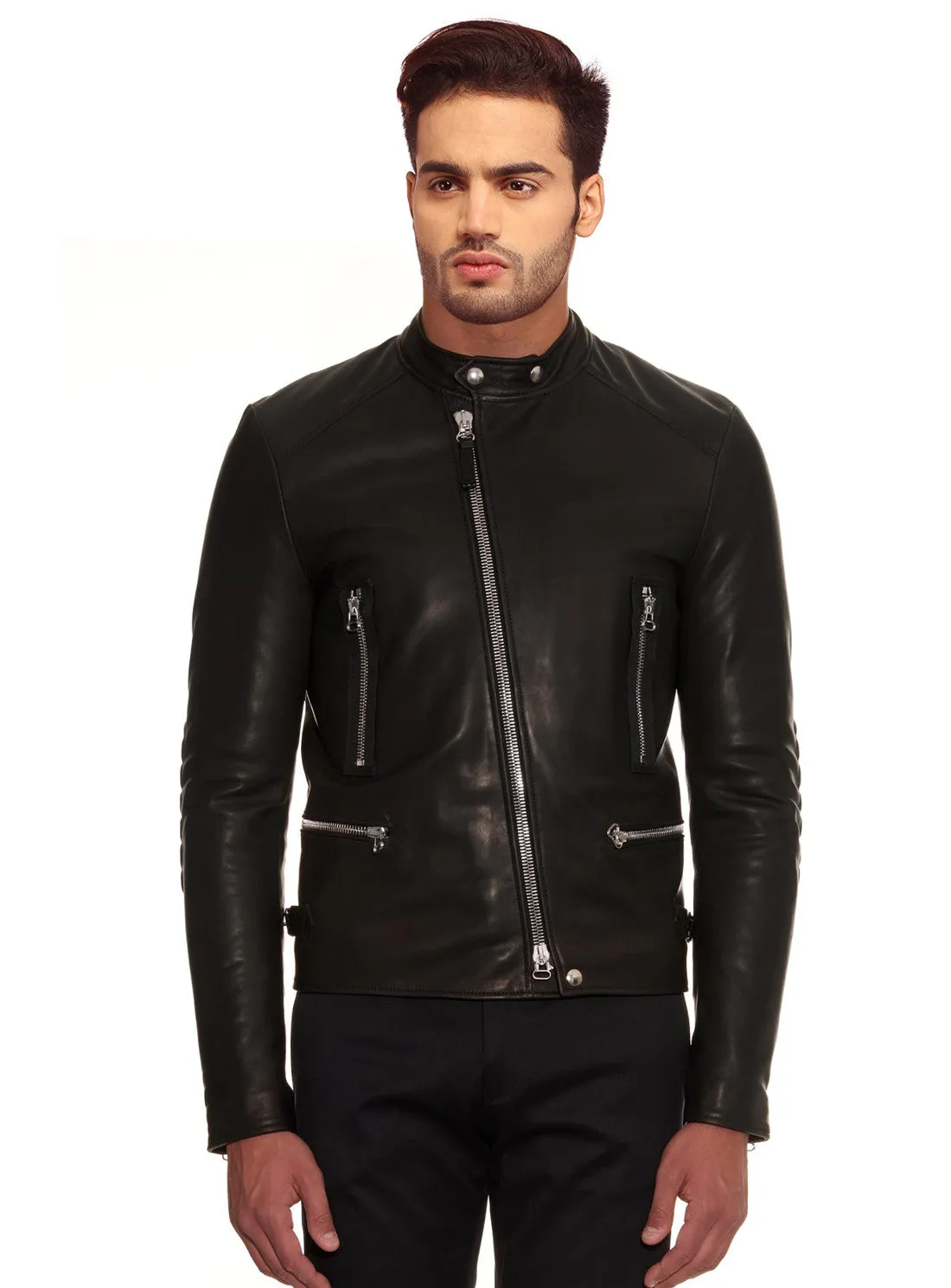 Men Leather Motorcycle Jacket Model MJ 071