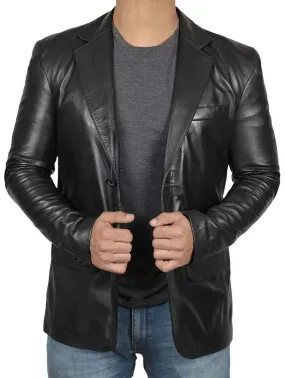 Men's Black Genuine Sheep Leather Blazer Jacket