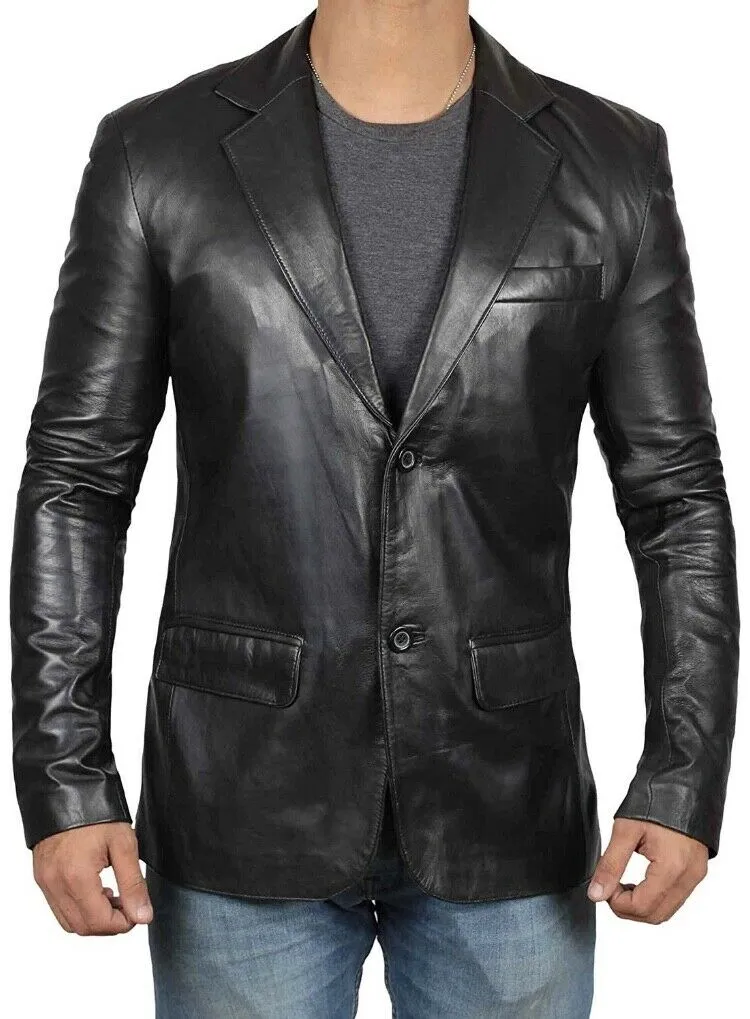 Men's Black Genuine Sheep Leather Blazer Jacket