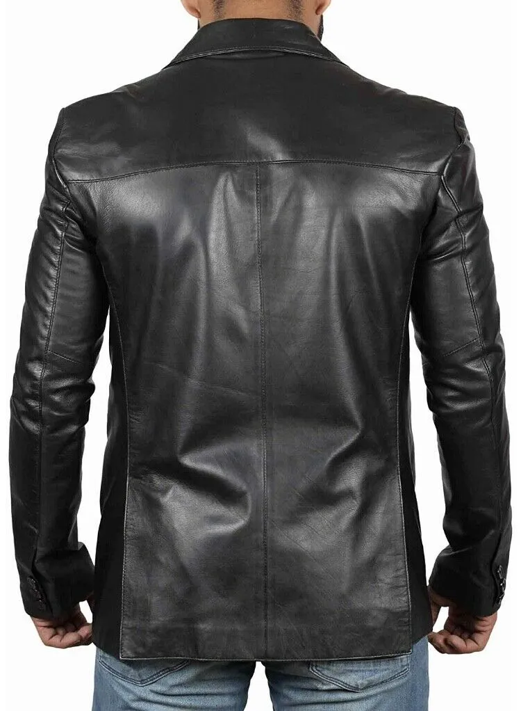 Men's Black Genuine Sheep Leather Blazer Jacket