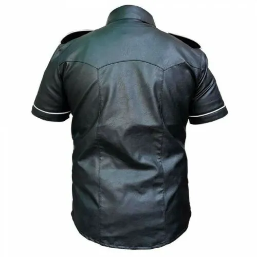 Men's Genuine Leather Gothic Punk Police Leather shirt