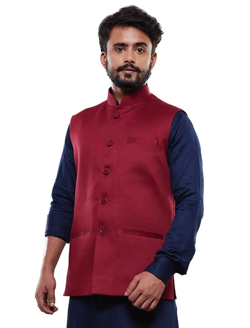 Men's Maroon Cotton Blend Nehru Jacket