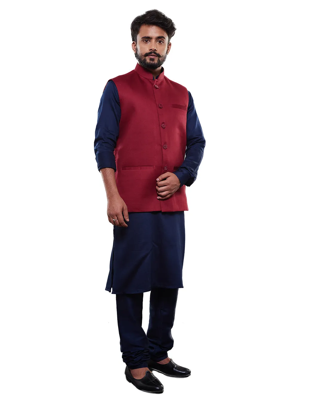 Men's Maroon Cotton Blend Nehru Jacket