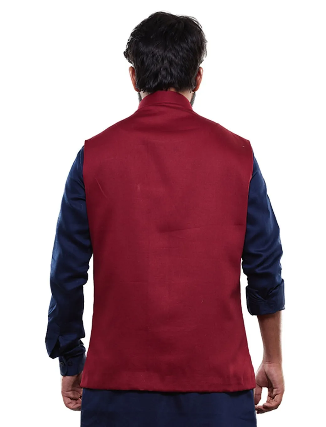 Men's Maroon Cotton Blend Nehru Jacket