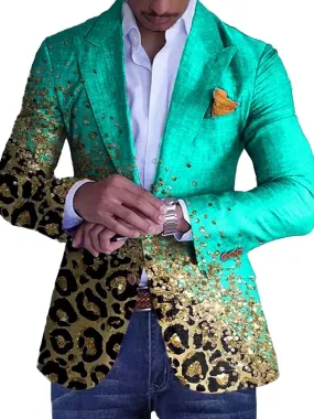 Men's Party Sequin Leopard Print Single Breasted Slim Fit Blazer