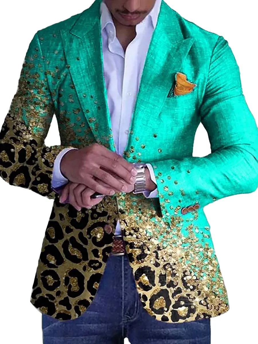 Men's Party Sequin Leopard Print Single Breasted Slim Fit Blazer