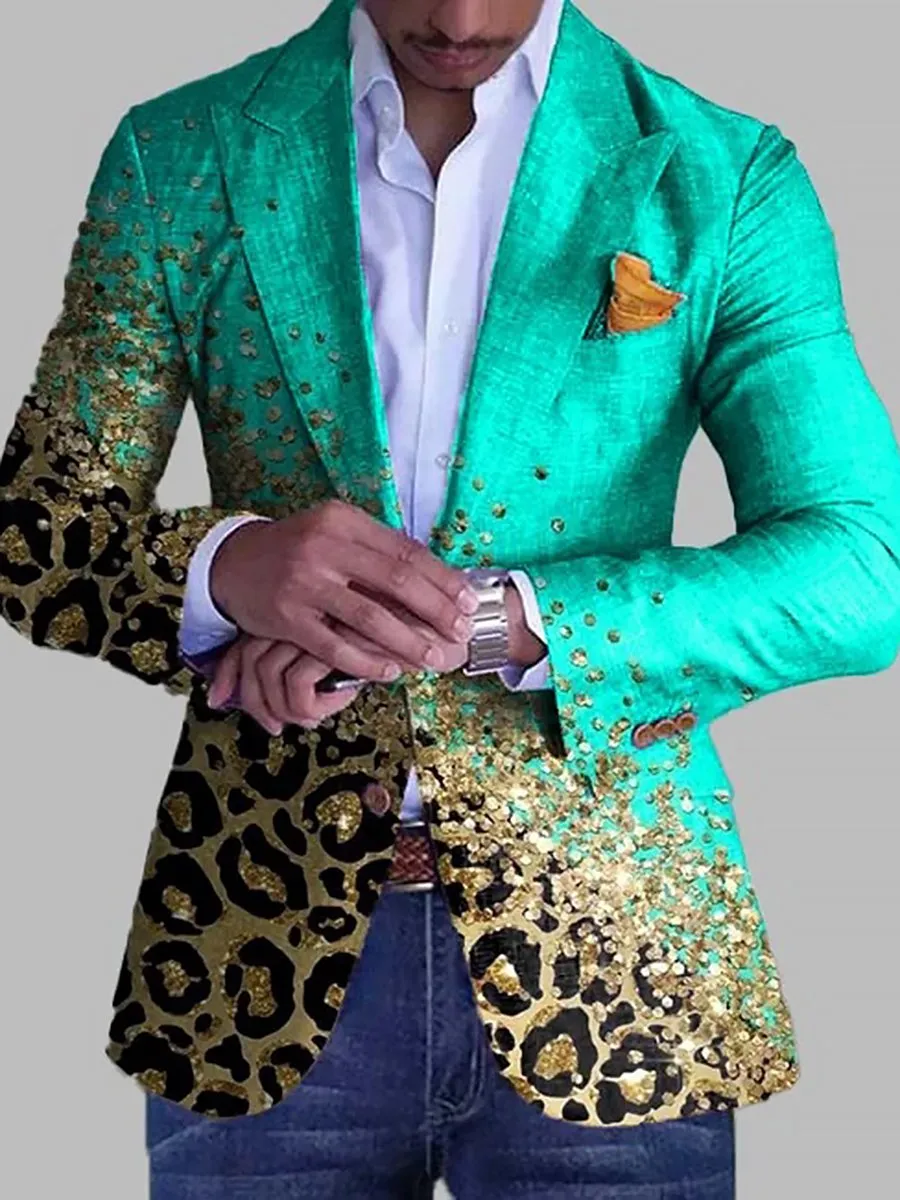 Men's Party Sequin Leopard Print Single Breasted Slim Fit Blazer