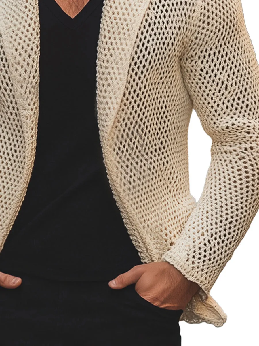 Men's Solid Color Mesh Lapel Knitted Blazer