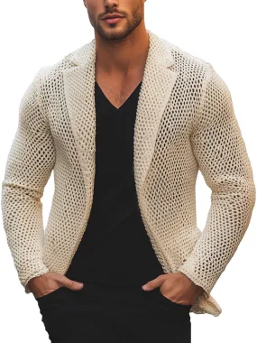 Men's Solid Color Mesh Lapel Knitted Blazer