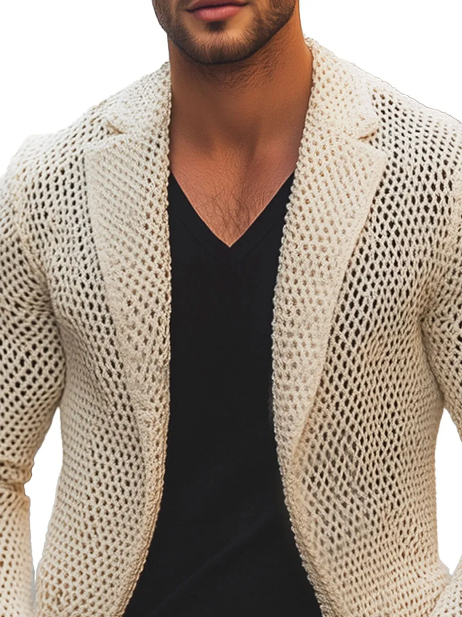 Men's Solid Color Mesh Lapel Knitted Blazer