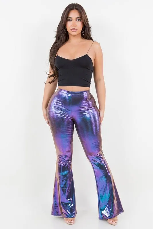 Metallic Bell Bottom Flared Pants