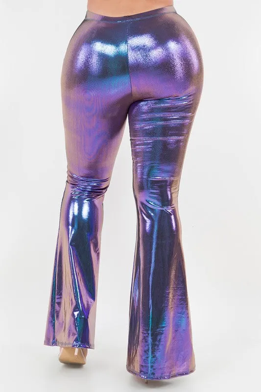Metallic Bell Bottom Flared Pants