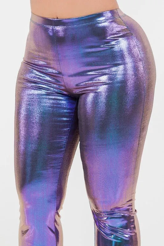 Metallic Bell Bottom Flared Pants