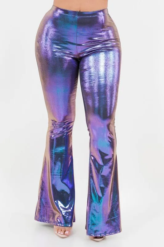 Metallic Bell Bottom Flared Pants