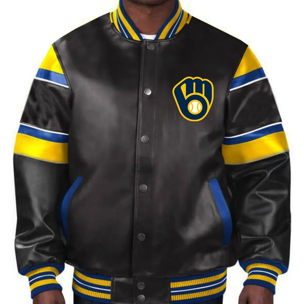 MLB Milwaukee Brewers Leather Jacket For Men and Women