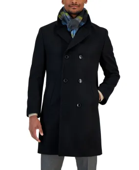 Nautica Mens Regular fit Double Breasted Overcoat Coat 46 R Black Solid