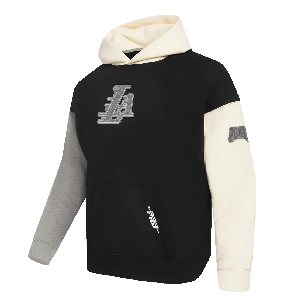 NBA LOS ANGELES LAKERS REVERSE FRENCH TERRY MEN'S CB FLC PO HOODIE (BLACK/GRAY/EGGSHELL)