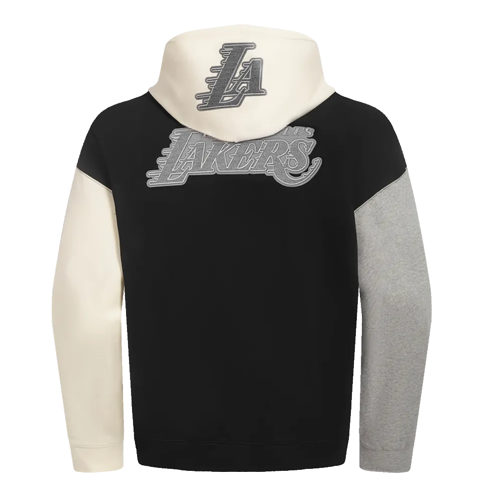 NBA LOS ANGELES LAKERS REVERSE FRENCH TERRY MEN'S CB FLC PO HOODIE (BLACK/GRAY/EGGSHELL)
