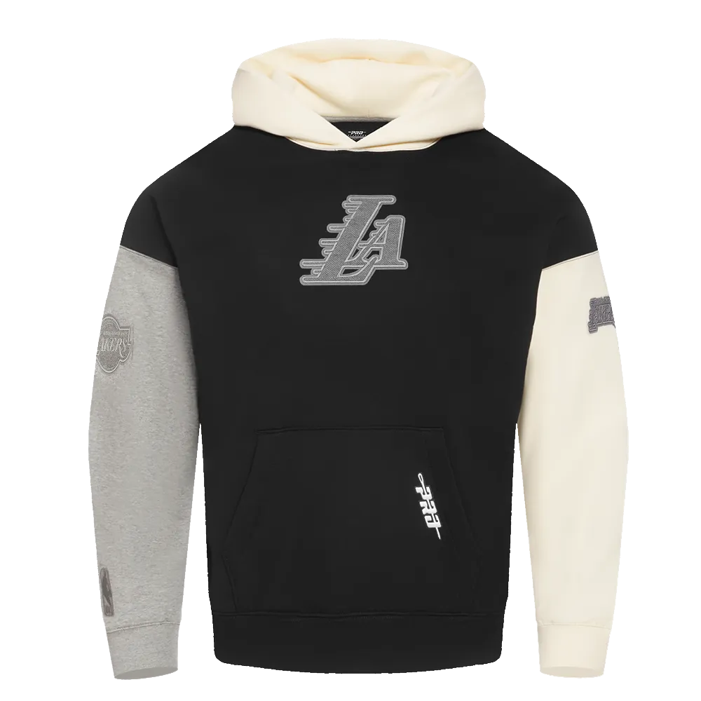 NBA LOS ANGELES LAKERS REVERSE FRENCH TERRY MEN'S CB FLC PO HOODIE (BLACK/GRAY/EGGSHELL)