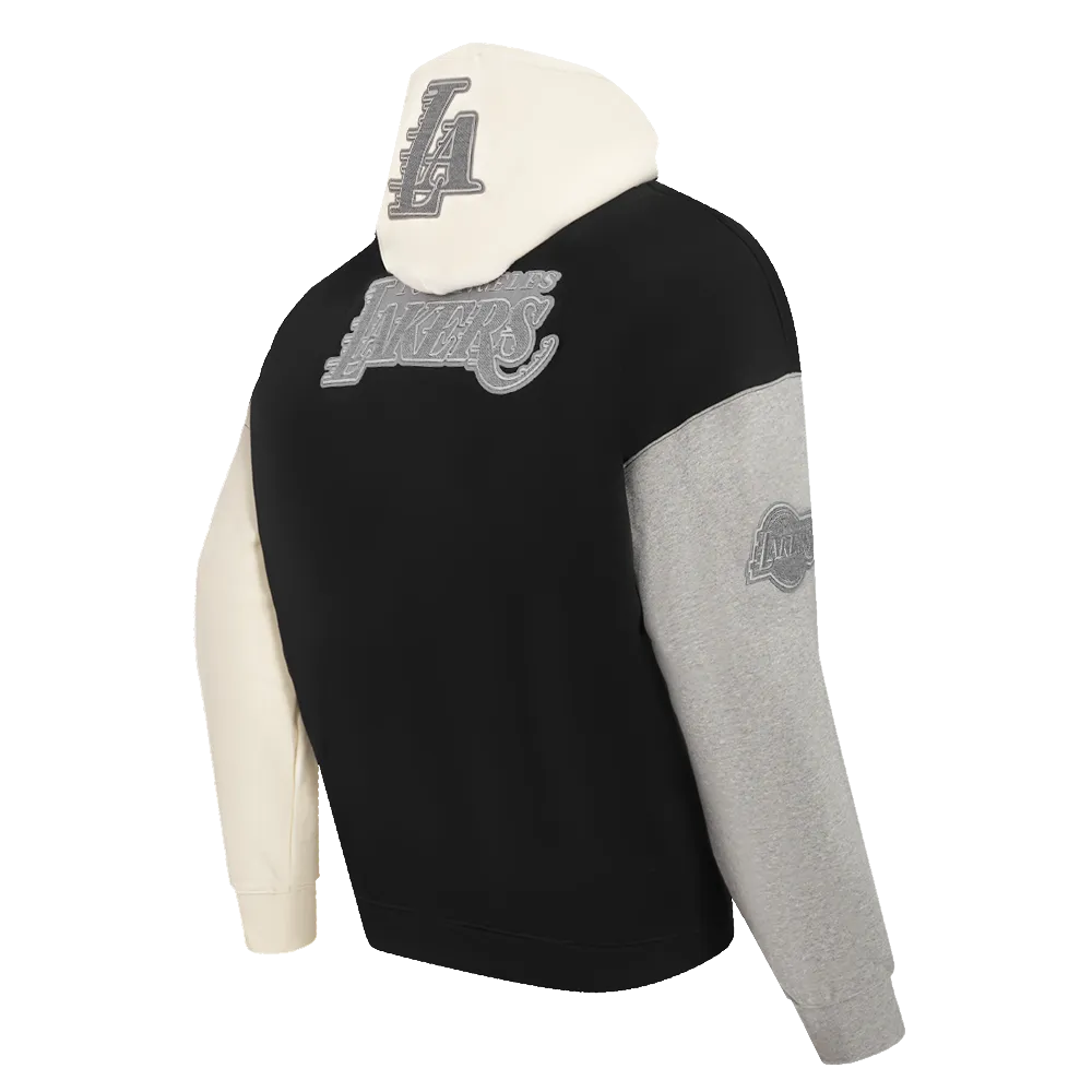 NBA LOS ANGELES LAKERS REVERSE FRENCH TERRY MEN'S CB FLC PO HOODIE (BLACK/GRAY/EGGSHELL)