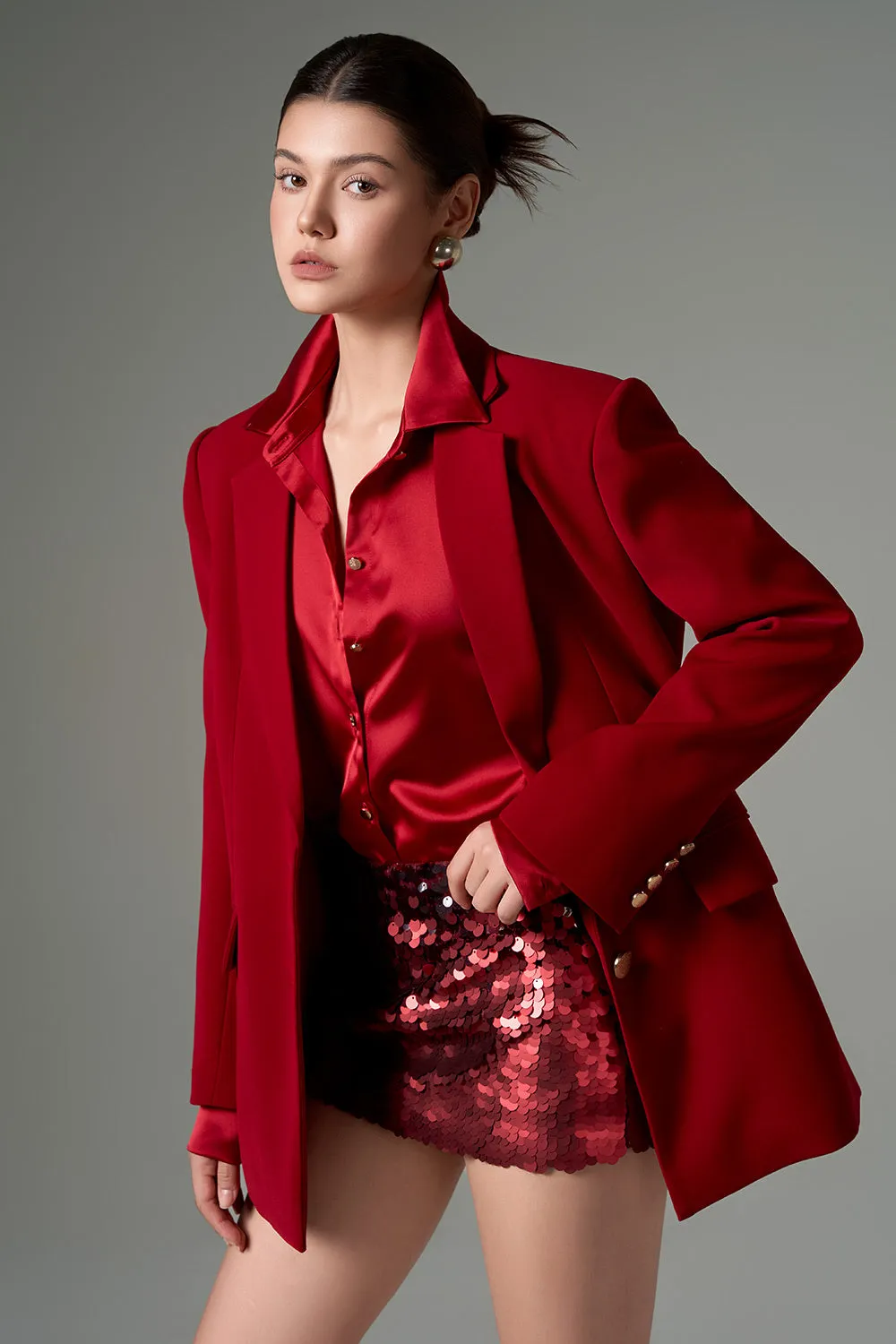 Noor Straight Notch Lapel Crepe Blazer