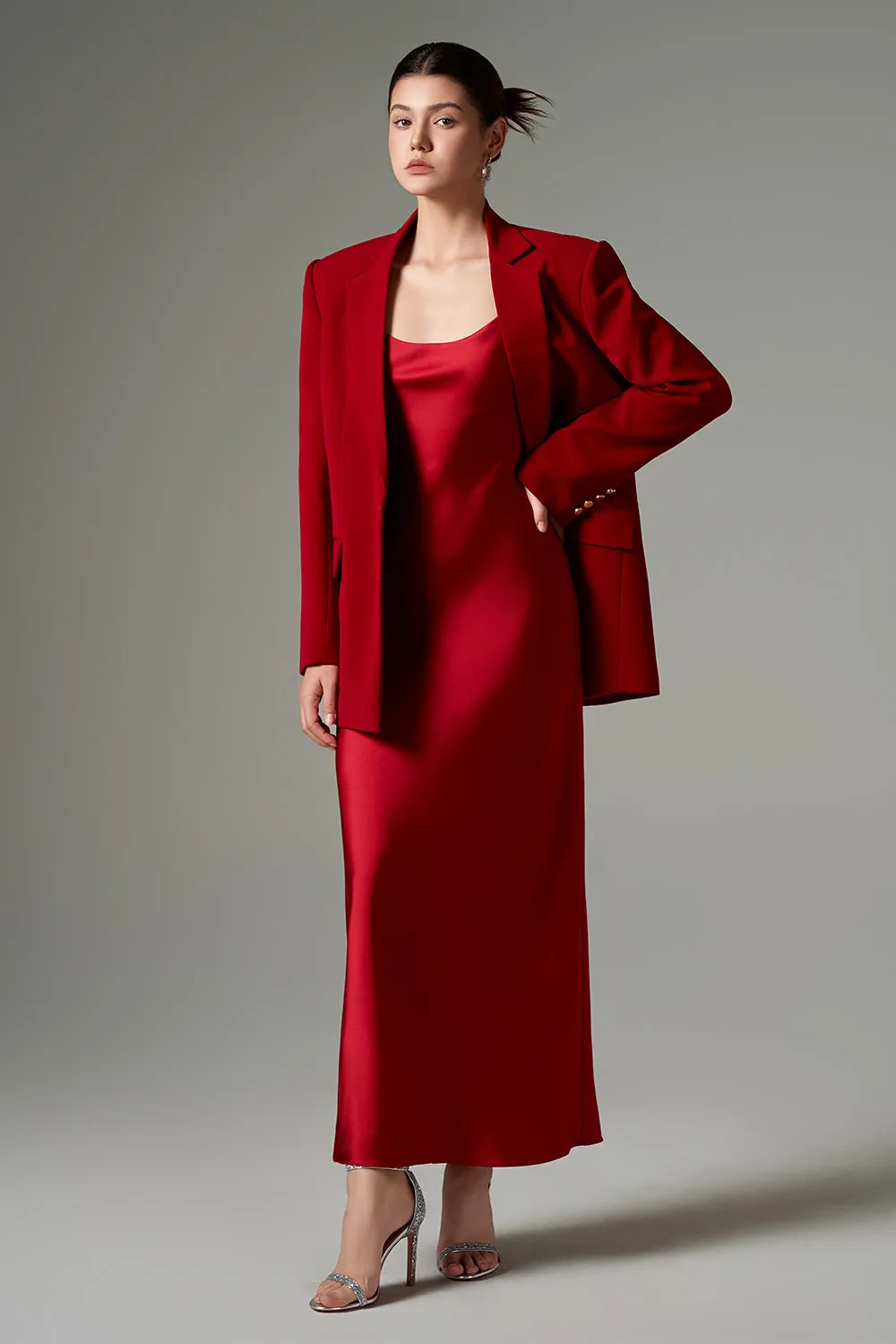 Noor Straight Notch Lapel Crepe Blazer