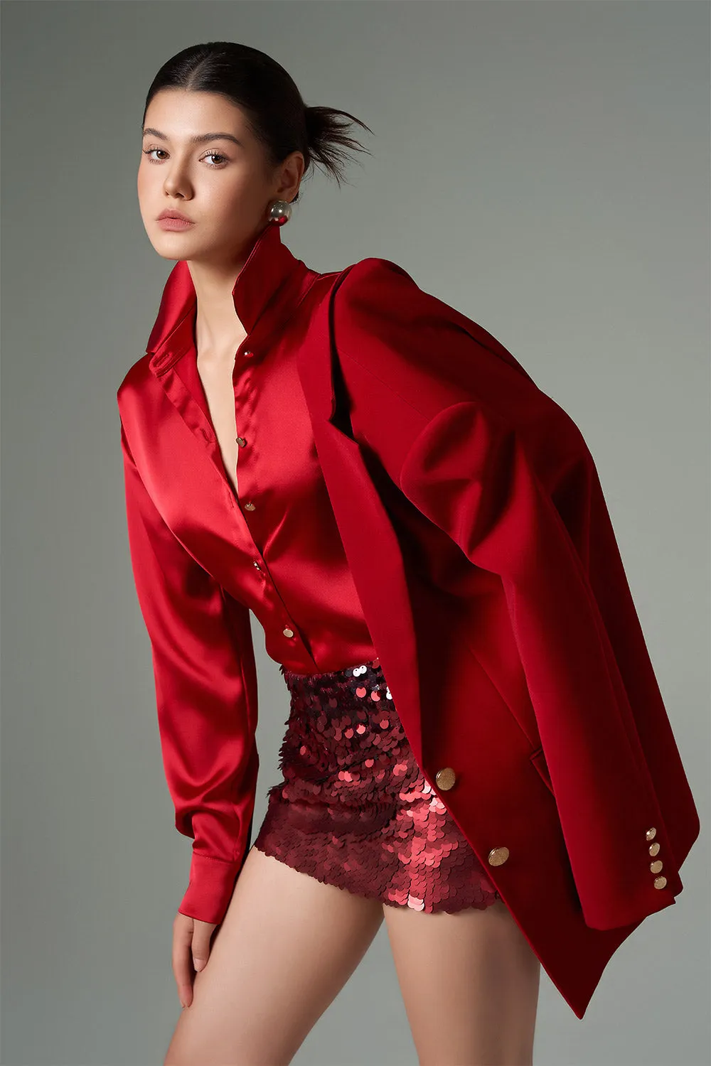 Noor Straight Notch Lapel Crepe Blazer