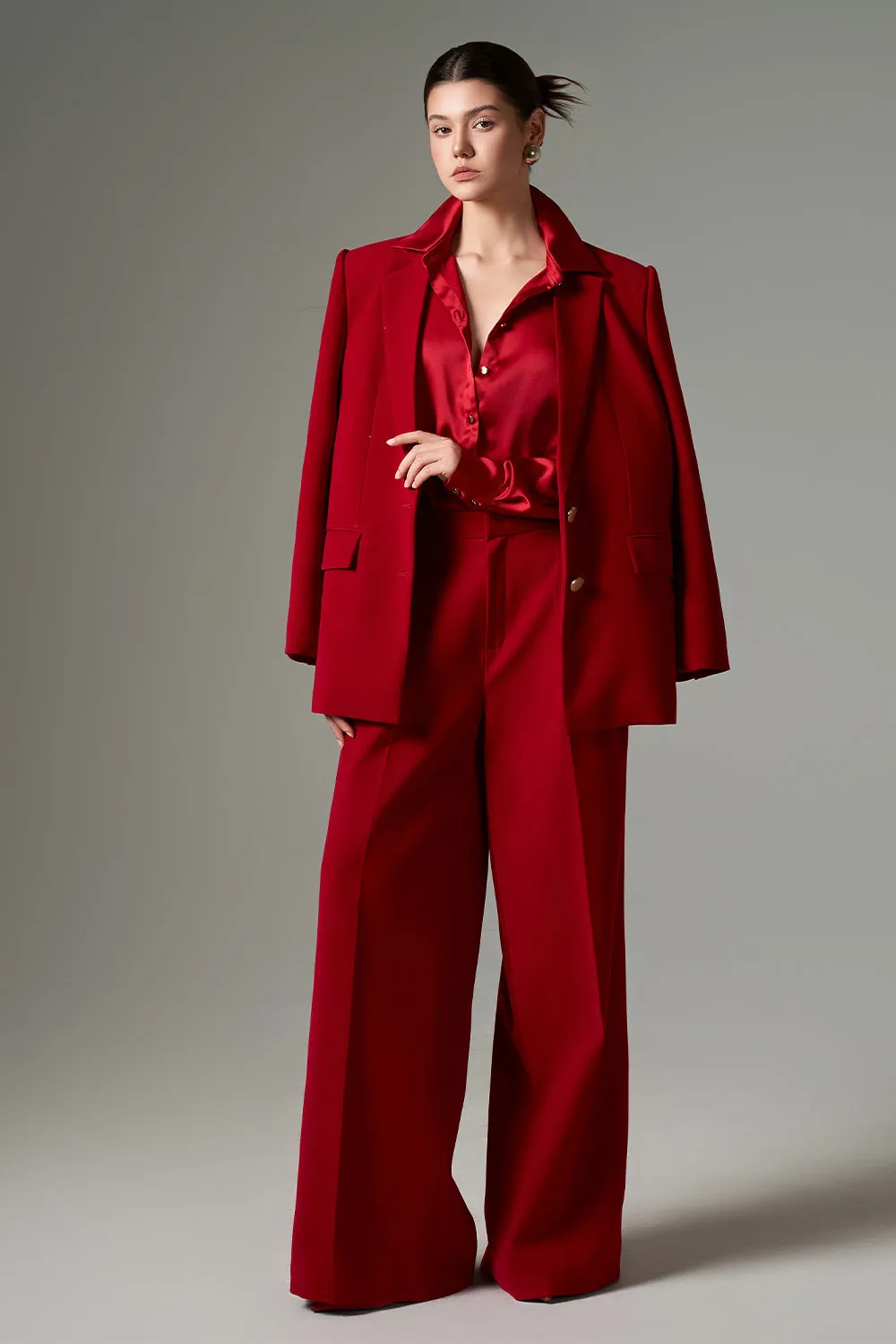 Noor Straight Notch Lapel Crepe Blazer