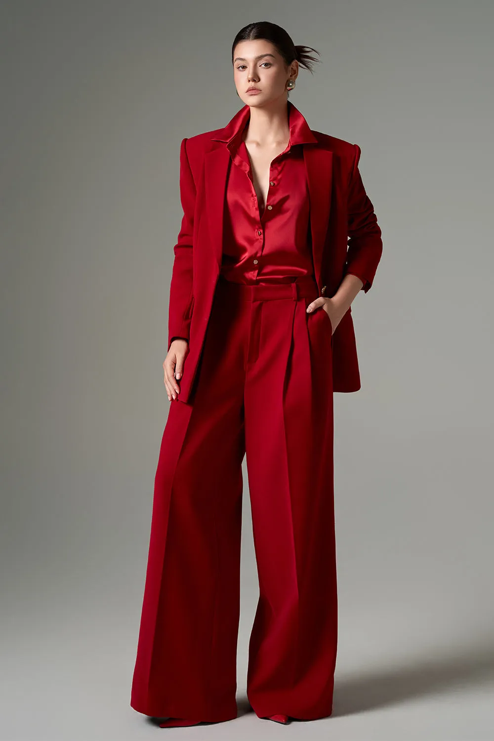 Noor Straight Notch Lapel Crepe Blazer