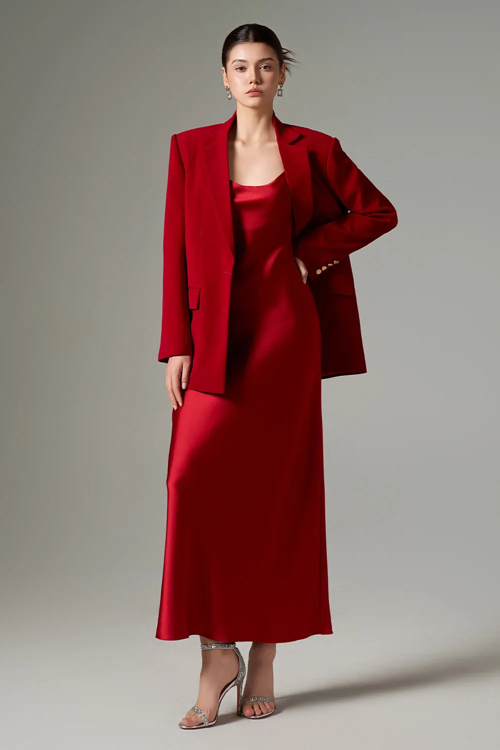 Noor Straight Notch Lapel Crepe Blazer