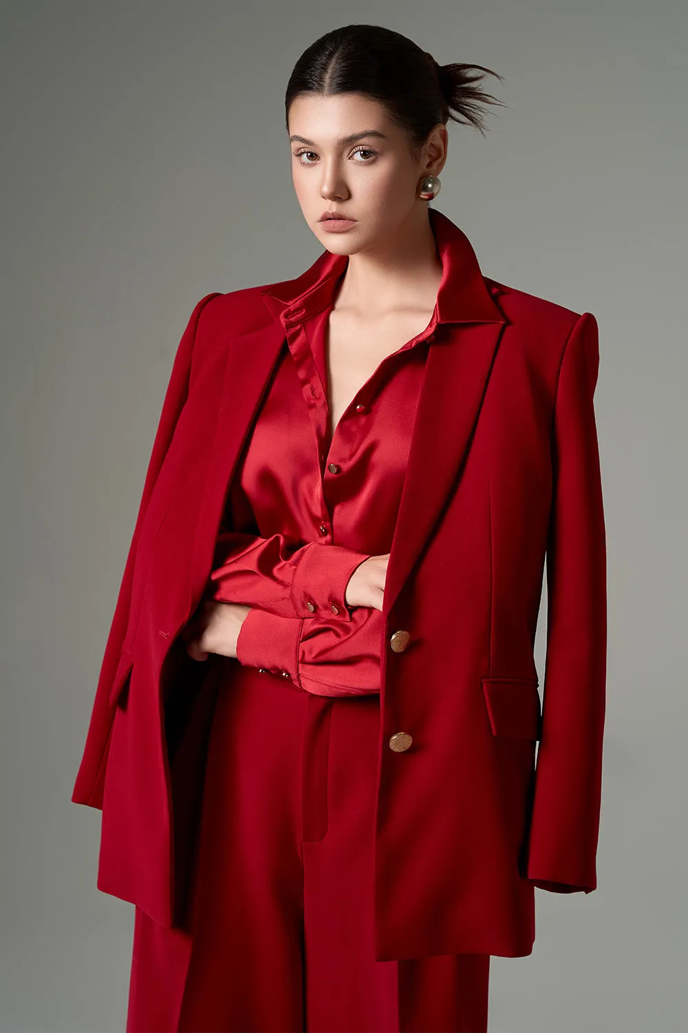 Noor Straight Notch Lapel Crepe Blazer