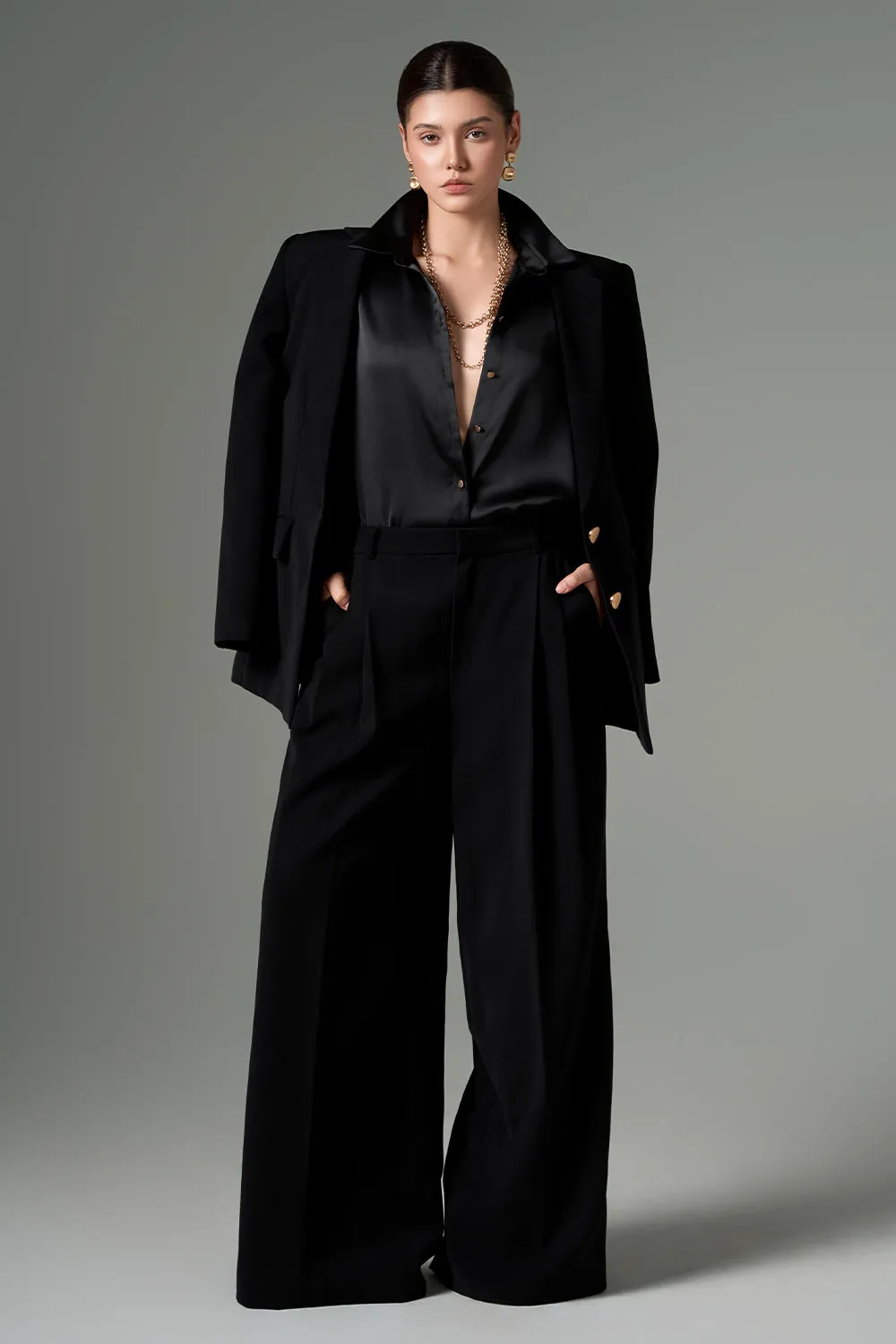 Noor Straight Notch Lapel Crepe Blazer
