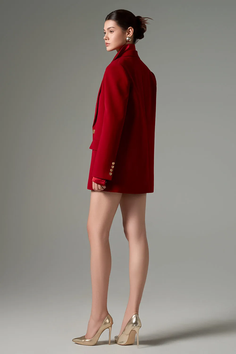 Noor Straight Notch Lapel Crepe Blazer