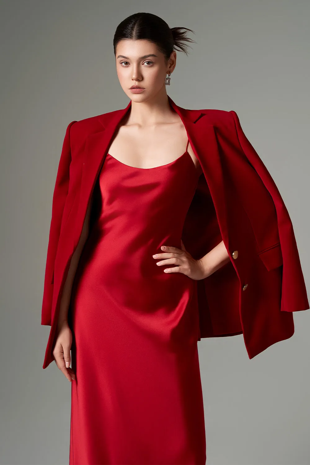 Noor Straight Notch Lapel Crepe Blazer