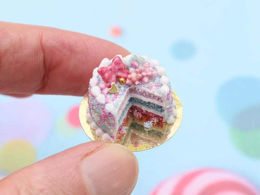 Pink and Blue Layer Cake w/ Serving and Knife - Handmade Miniature Food